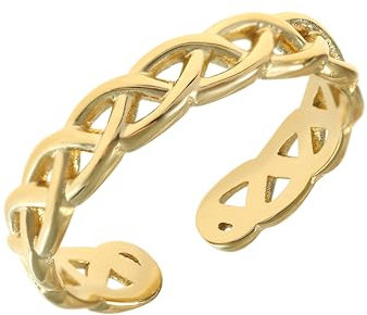 Made by Nami Breiter Goldener Boho Edelstahl Ring mit Fächer Muster Geschenk Damen Schmuck Größenverstellbar & Wasserfest (Geflochten)