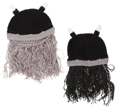 BESTYASH 2stücke Wollmütze Bartimitation Kostümbekleidung Jungen Wollmütze Kostüm Dekorative Wikingermütze Accessoire