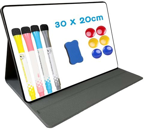 YORFULL Petit Tableau Blanc Magnetique, Tableau Blanc Effacable A4, Tableau Magnétique Pliable Portable avec 4 Marqueurs, 6 Aimants, 1 Gomme pour la Maison, le Bureau, L'école, 30 x 20 cm