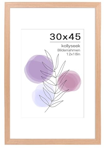 kollyseek Bilderrahmen 30x45cm Eichefarbe mit Passepartout MDF Holz Rahmen mit Acrylglas Eiche Natur Fotorahmen(rote Eiche Farbe)