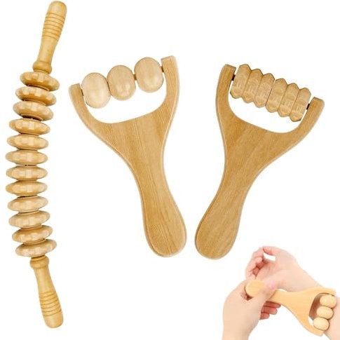 3 Stück Faszienrolle, Faszienstab Massageroller Beine Faszienrolle Holz mit Gfiff Faszien Massagegerät für Rücken Mehr Entspannt Effektiv die Muskeln und Lindert Müdigkeit