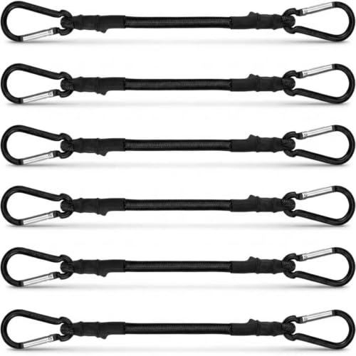 Spanngummi Mit Haken Expander Mit Haken Spanngummi Mit Karabiner Schwarz 6er 8 Mm Dick 100% Latex Gummi Set Vielzweck Gummi Spanngurte Für Gepäck, Camping Für Sonnensegel, Tarps, Garten,（6X 50cm）