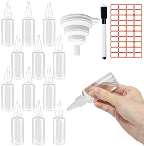 Kleemeiero 12 PCS Botellas Exprimibles para Salsas 60ml | Botella de Condimento sin BPA con Boquilla | Botella Exprimible de Plastico para Aceite, Salsas y Condimentos (Incluye Embudos y Etiquetas)