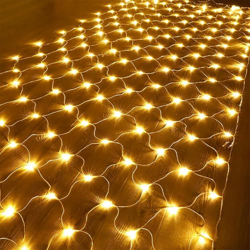 6m X 4m Christmas Net Lights Battery Operated 880 LED Fairy Lights Waterproof String Lights,For Outdoor Indoor Tree Bushes Garden Wall Christmas Decorations - Warm White,With 8 Modes