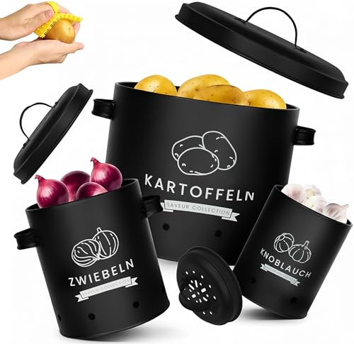 AH Kartoffel Aufbewahrungsbox inkl. Gemüsebürste für Gemüse Aufbewahrung | Aufbewahrung Küche für Kartoffeln, Zwiebeln & Knoblauch – platzsparender Vorratsbehälter für Zwiebel Aufbewahrung.