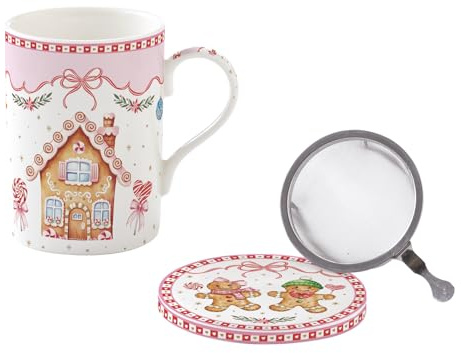 Easy Life SWEC0105 - Sweet Christmas Teebecher mit Sieb u. Deckel/Unters., 350 ml