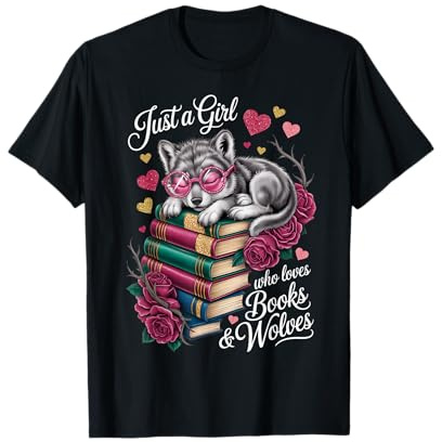 Solo Una Ragazza Che AMA Libri e Lupi Libro Nerd Girl Wolf Maglietta