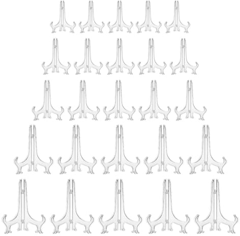 Zhixan 25Pcs Clear Acrylic Plate Stands, 3/4/5/6/7 (5 Each) Display | Clear Acrylic, Suitable for Photos, Books, Tiles, Cards and Collectibles, Desktop Display, Home Decor and Wedding Supplies