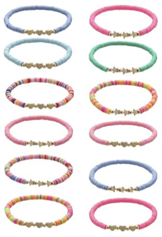 SCJJZ Set da 12 braccialetti intrecciati colorati con motivi stella e cuore, accessori regolabili decorativi per celebrazioni, bomboniere e look quotidiani per adulti