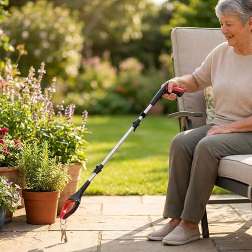 ideoon Faltbare Greifzange 92cm aus leichtem Aluminium mit starker Magnetspitze & Antirutsch-Griff – Für Senioren, fürs Bücken, Aufheben, den Garten & mehr