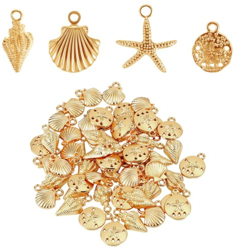 Shimmeroo 80 Stück Muscheln Charms Anhänger Gold | Schmuck Basteln Kettenanhänger Seesternen Anhänger für DIY-Armbänder, Halsketten, Ohrringe und Schlüsselanhänger