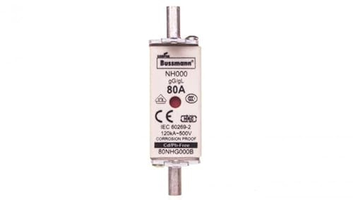 Eaton 80NHG000B Fuse Link, Low Voltage, 80 A, 500 V AC/NH000/GL/GG IEC Double Identification Detector Voltage Grab Tab UK