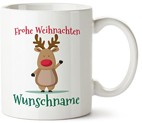 Partycards Personalisierte Tassen zu Weihnachten mit verschiedenen Motiven – Geschenkidee (Rentier, 300ml)