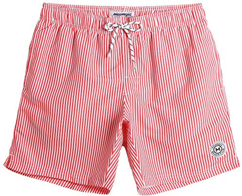 MaaMgic Pantaloncini da Bagno da Uomo Asciugatura Veloce Costume da Bagno per Surf sulla Spiaggia Multi-funzioni Allenamento casa con Fodera in Mesh, Strisce Rose, L