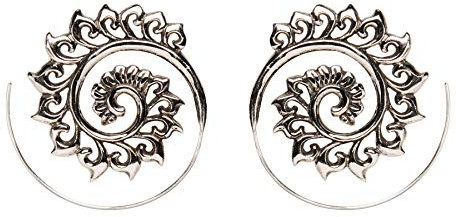 81stgeneration Frauen Silber Messing Stammes Ethnisch Verzierter Blütenblatt Spiral Einfädler Ohrringe