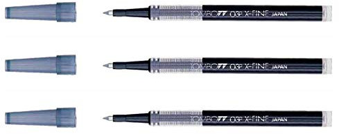 Tombow Minen für Tintenroller, 0,3 mm, Schwarz, 3 Stück
