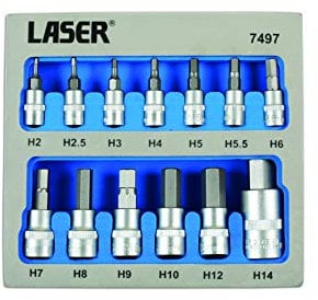 Laser 7497 Security Hex Socket Bit Set 1/4D, 3/8D, 1/2D 13pc