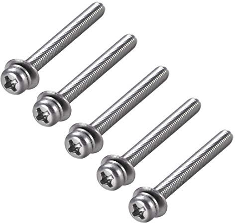 sourcing map M4 x 40mm Stainless Steel Phillips Pan Head Machine Screws Bolts Combine with Spring Washer and Plain Washers 5pcs
