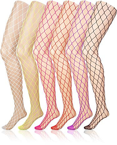 6 Paia Calze a Rete Collant in Pizzo a Vita Alta per Bambina (Multicolore, XL Foro)
