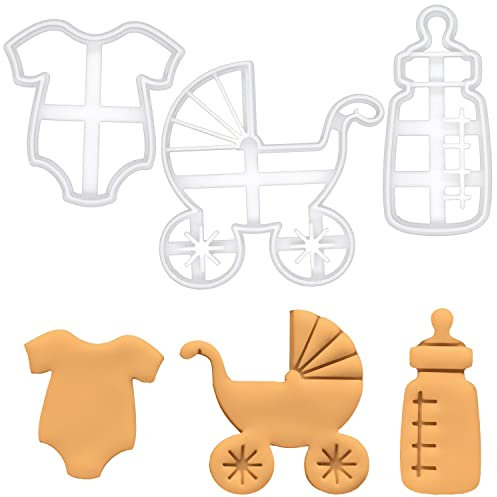 lot de 3 emporte-pièces sur le thème du bébé (motifs: biberon, vêtements et landau), 3 pièces