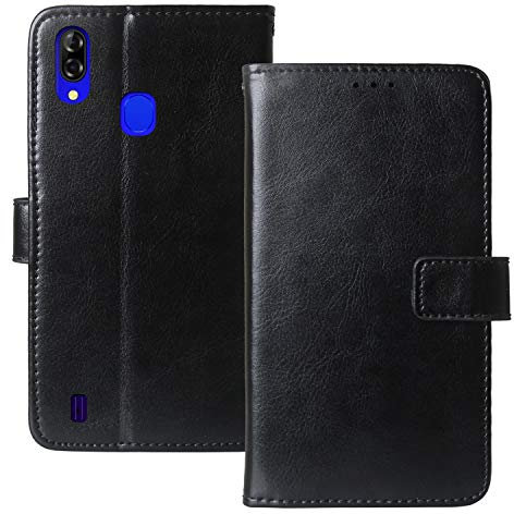 Dingshengk Flip Retro Leder Tasche Hülle TPU Silikon Für Blackview A60 Pro 6.08 Lederhülle Handyhülle Schutzhülle Klapphülle Handytasche Handy Etui Brieftasche Cover Case Abdeckung (Schwarz)