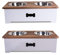 White Luxury Dog Food Feeding Stand Station Stainless Double Raised Bowls Wooden Crate