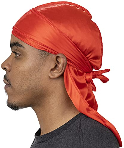 Veeta Superior Silk Durag – Glatte Seide Durag für Damen und Herren, lange doppelt breite Träger, Außennaht, Dreifachstich-Du Rag, candy rot, Einheitsgröße