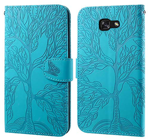 Ailisi Handyhülle für Samsung Galaxy A5 2017, Baum Muster Klapphülle Leder Handy Tasche Etui Wallet Flip Case Schutz Hülle Brieftasche mit TPU innen Schale, Kartenfächer, Aufstellfunktion -Blau