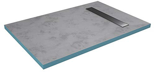 MARWELL Duschelement 80 x120 x 4 cm direkt befliesbar mit integrierter Ablaufrinne und waagerechtem Ablauf - bodeneben und barrierefrei einbaubar - integriertes Gefälle Silber