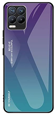 Liner Funda para Realme 8 Pro/Realme 8 4G Estuche, Degradado de Color Carcasa con Tapa Trasera de Cristal Templado & Case Silicona TPU Flexible con Parachoques Absorción de Golpes, Azul Degradado