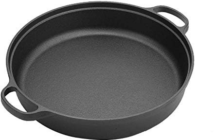 Wok en fonte à double oreille, poêle à frire épaisse non revêtue en fer de cochon 33 cm, poêle anti-adhésive Infinite Wok, 33 cm