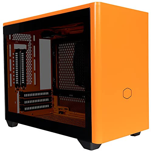 Cooler Master MasterBox NR200P Mini-ITX-PC-Gehäuse – Seitenteil aus gehärtetem Glas, hervorragende Kühloptionen, vertikales GPU-Display, werkzeuglose 360-Grad-Zugänglichkeit – Sunset Orange