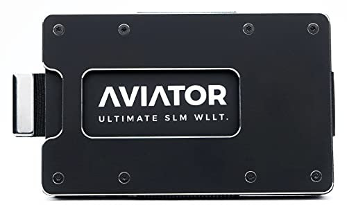 Aviator Slim Wallet Obsidian Black Slide - Minimalismus Geldbörse Brieftasche für Damen und Herren - Kartenetui mit Münzfach und Cash Strap - RFID - Made in Germany - Aluminium - Design Award