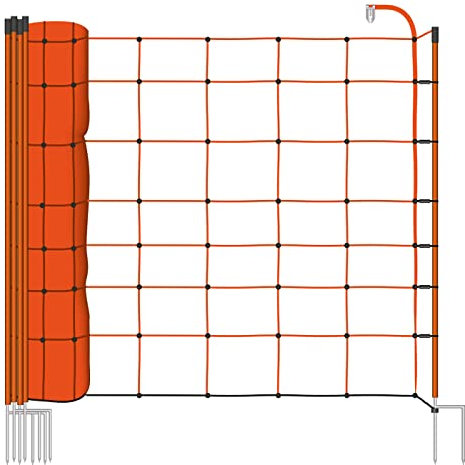 VOSS.farming Basic Schafnetz, 50m, 2 Spitzen, 108cm Netzhöhe, orange, Elektrozaun-Netz, Schweine, Ziegen, Lämmer, Geflügel