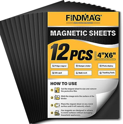 12 Stück 10,2 x 15,2 cm Flexibler Kühlschrankmagnet, Magnetfolie Selbstklebend Stark, Magnetplatte Selbstklebend, Magnetplättchen, Magnete zum Basteln, Zuschneidbarer Magnetplatten für Kunstwerke