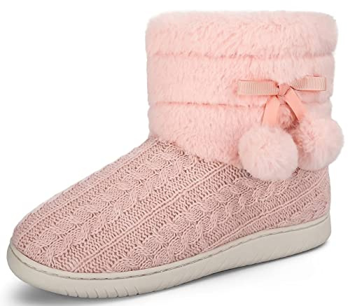 BUGUKI Chausson Bottines Femme Hiver Chaud Peluche Chausson Montant Mémoire Mousse Pantoufles Antidérapant Semelle Intérieur/extérieur