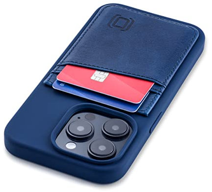 Dockem Card Case for iPhone 14 Pro with Liquid Silicone Shell, Built-in Metal Plate for Magnetic Mounting & Stitched-on Wallet with 2 Premium Synthetic Leather Credit Card Slots (M2L, Navy Blue)