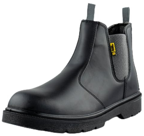 Black Hammer Men's Chelsea Safety Work Boots Smooth Leather Steel Toe Cap Utility Pull-On Footwear for Outdoor & Indoor Construction Dealer Shoes Workwear Ideal for Everyday Jobs 1600 S3 SRC