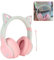 Gugxiom Cat Ear Headphones, Wireless Gaming Headsets via Bluetooth 5.1/3.5mm AUX Cable, Foldable Headphones with 7 Colors LED Lights and 4 LED Modes for Girls, Adults (pink)