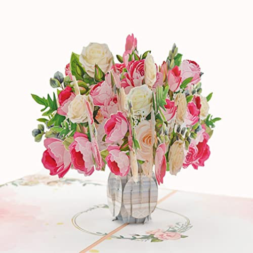 Favour Pop Up® Biglietto 3D Bouquet di Fiori Vaso per Compleanno e Auguri Speciali con Cartoncino Scrivibile