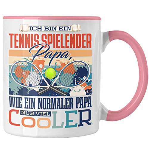 Trendation - Tennis Papa Tasse Geschenk Vater Geschenkidee zum Vatertag Hobby Tennis Spielendr Papa Spruch Lustig (Rosa)