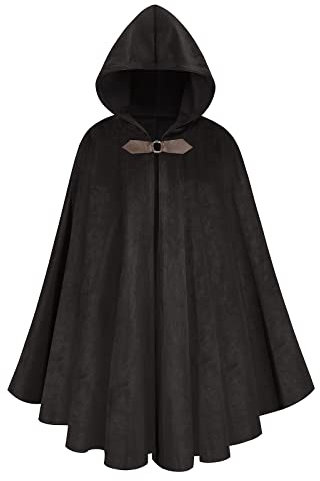 maxToonrain Mittelalterliches Kostüm mit Kapuze, Nordritter, Renaissance, Kapuzenumhang, Vintage, Gothic, Hexe, Zauberer, viktorianisches Halloween-Kostüm (Schwarz, 102 cm, Herren)