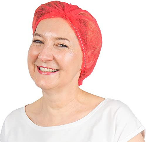 ARNOMED 100x Cuffie Monouso per Capelli 52 CM Rosso, Cuffia Monouso per la Testa, Copricapo per Chirurgiche, Doccia & Igiene -Cuffie Usa & Getta Capelli, Retine per Capellii Alimentari