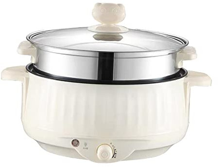 Milageto Mini Hot Pot Ramen Cooker Antiadherente Sartén eléctrica portátil multipropósito para el Dormitorio de la Oficina en el hogar, Beige con Vapor