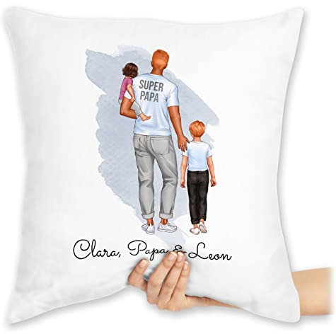 Kissen 40x40 Zierkissen - zum Vatertag - Papa Baby Kind Geschenk I Vater Geschenkidee - 40 x 40 cm - Weiß - Vatertagsgeschenk für personalisiertes Vatertagsgeschenke Sohn kissenhülle