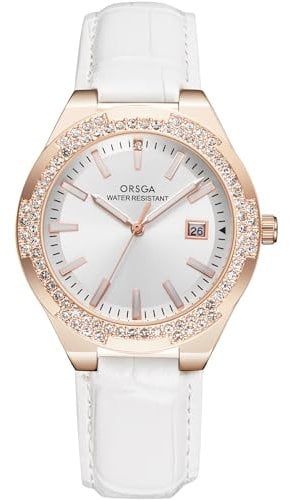 CIVO Uhr Damen Elegant Analog Damenuhr Wasserdicht Leuchtend Datum Minimalistic Armbanduhr Damen Klassische Weiß Lederarmband Daimant Quarzuhr mit Roségold Gehäuse Geschenk für Frauen