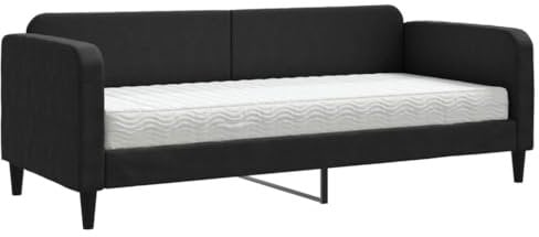 vidaXL Tagesbett, Gästebett mit Matratze, Sofabett Schlafsofa für Schlafzimmer Wohnzimmer, Bettsofa Sofa 2-in-1, Schwarz 80x200cm Stoff