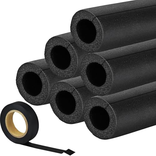 Rohrisolierende Schaumstoffrohre, 2,5 cm x 1,8 m, Wasserrohrabdeckungen mit PVC-Band, hochdichte Gummi-Rohrumwicklung, Schaumstoffschläuche – weich und biegbar – verhindert, dass Wasserpfeife im