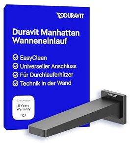 Duravit Manhattan Wanneneinlauf, Badewanneneinlauf mit eckiger Wandabdeckung, Zulauf Badewanne, Schwarz Matt