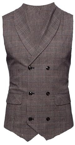 UJIAZ Gilet à Double Boutonnage pour Hommes Gilet de Costume d'affaires à Carreaux Vintage, Coupe étroite